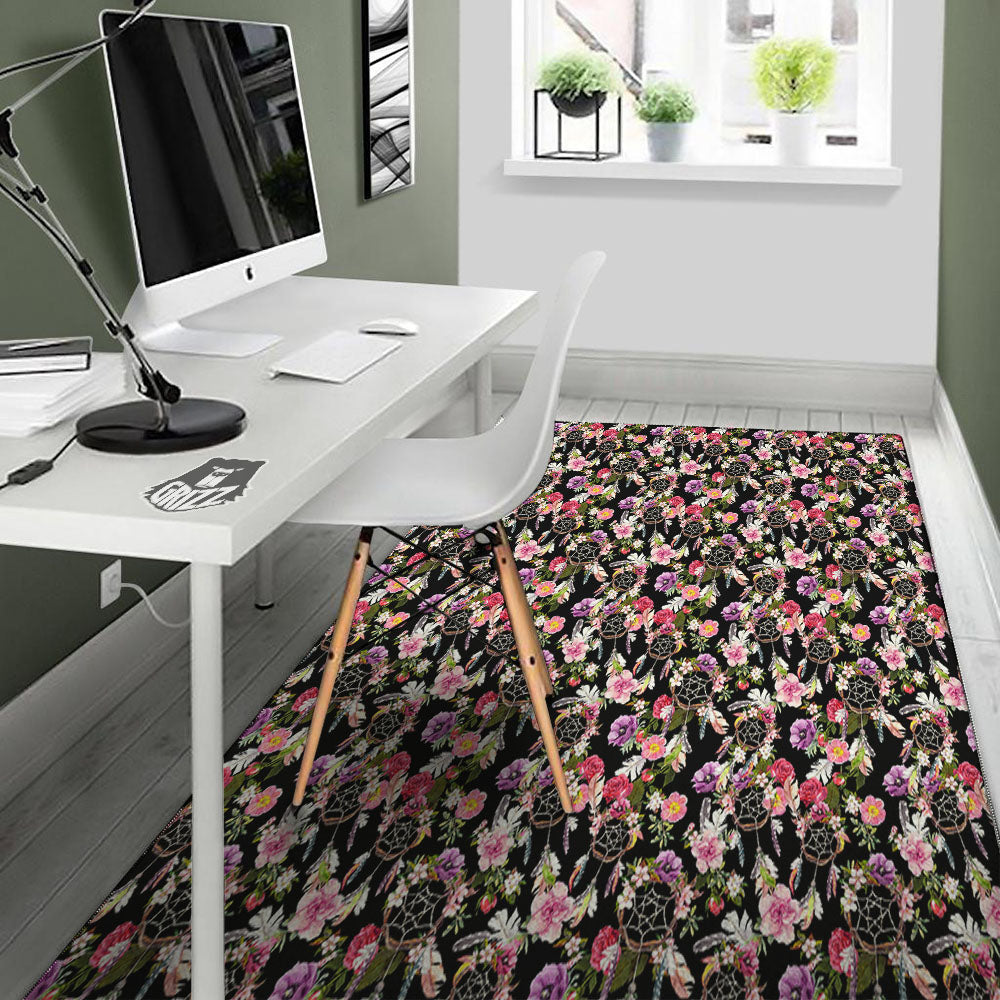 Dream Catcher Flower Print Pattern Floor Mat-grizzshop