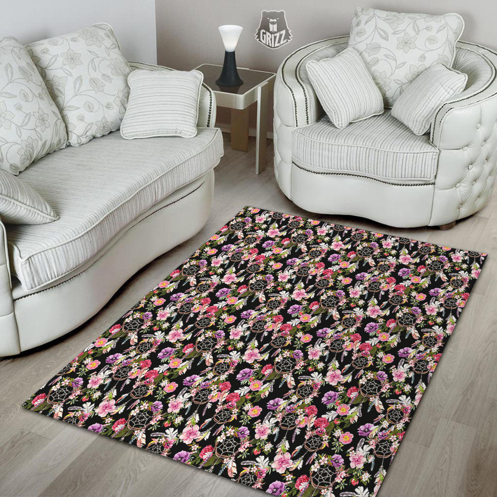 Dream Catcher Flower Print Pattern Floor Mat-grizzshop