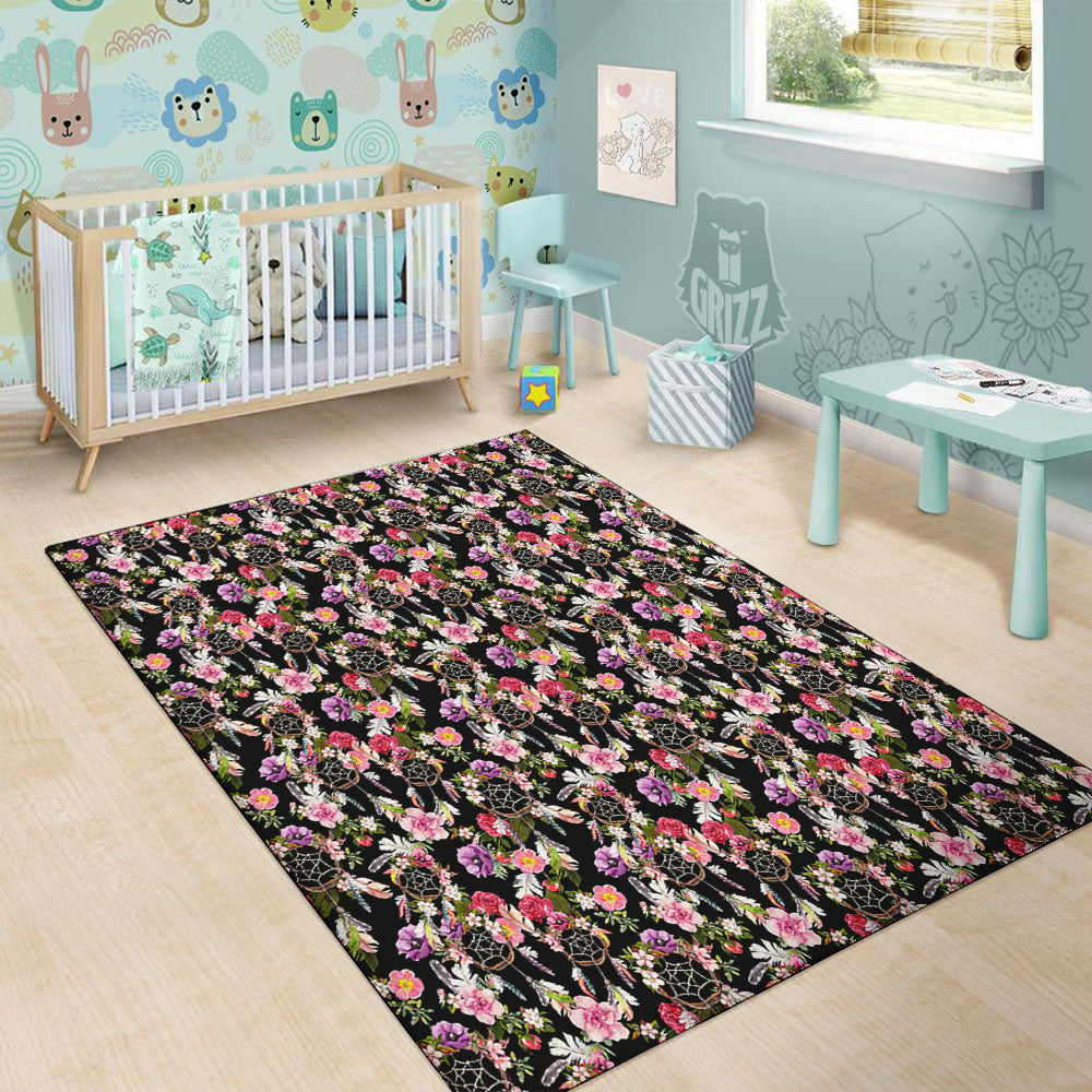 Dream Catcher Flower Print Pattern Floor Mat-grizzshop