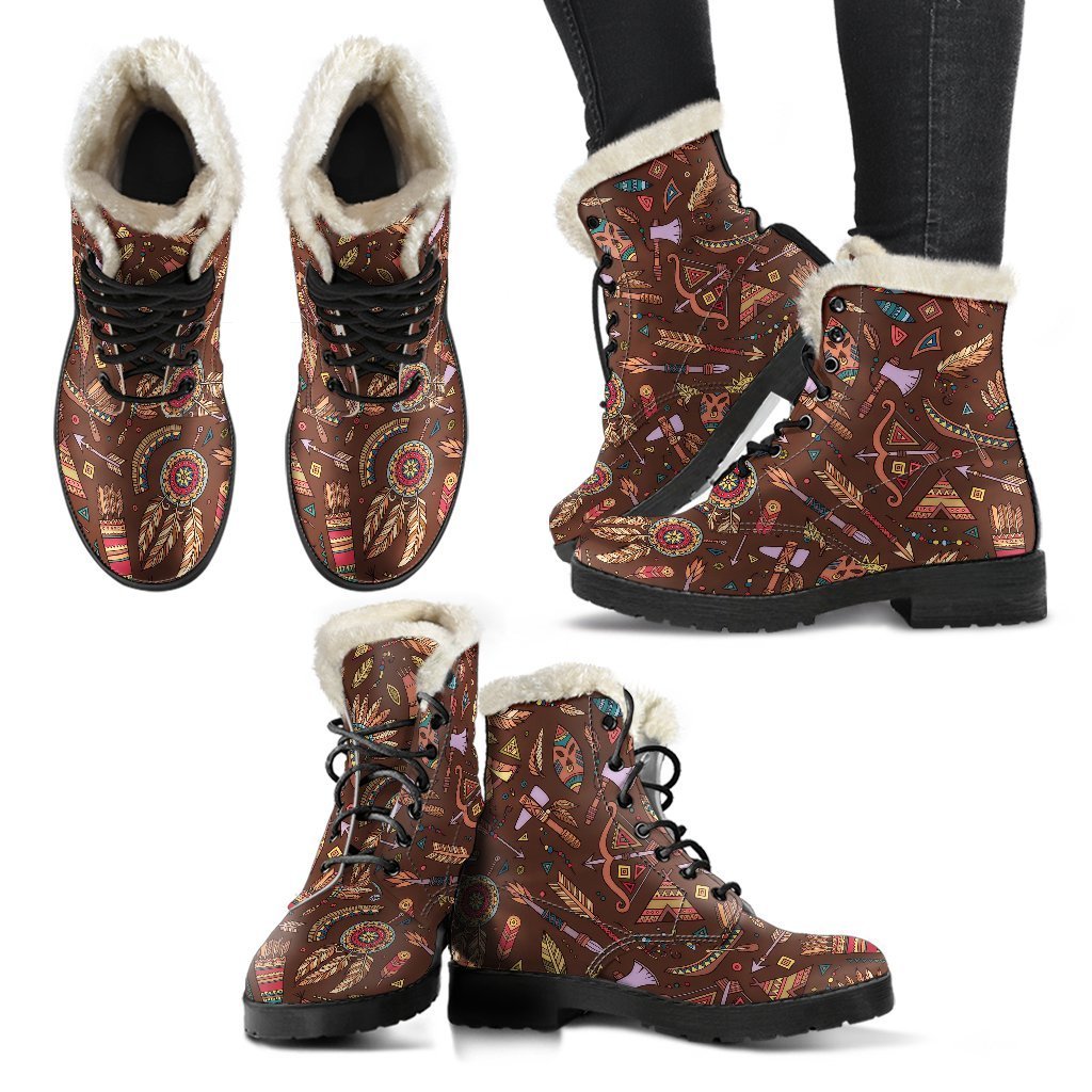 Dream Catcher Native American Boho Feather Pattern Print Comfy Winter Boots-grizzshop
