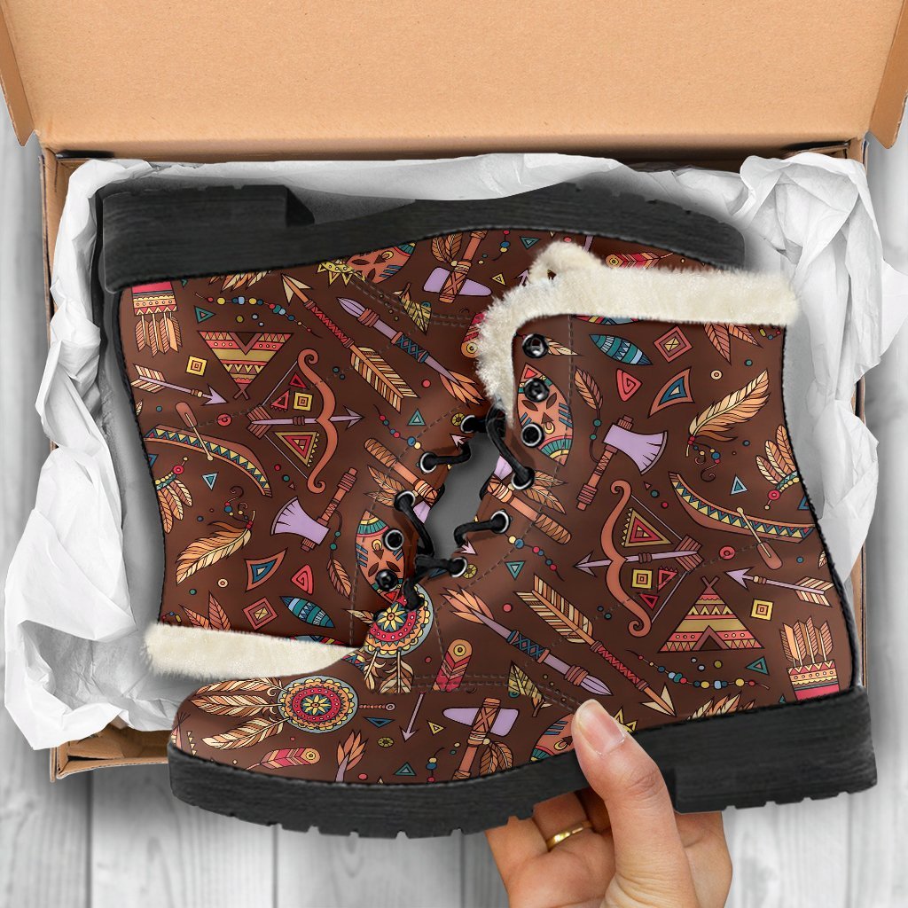 Dream Catcher Native American Boho Feather Pattern Print Comfy Winter Boots-grizzshop