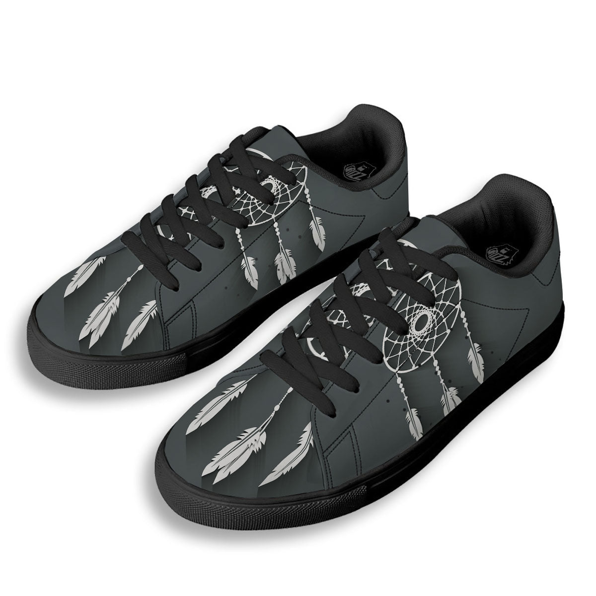 Dream Catcher Native Tribal Print Black Low Top Sneakers-grizzshop