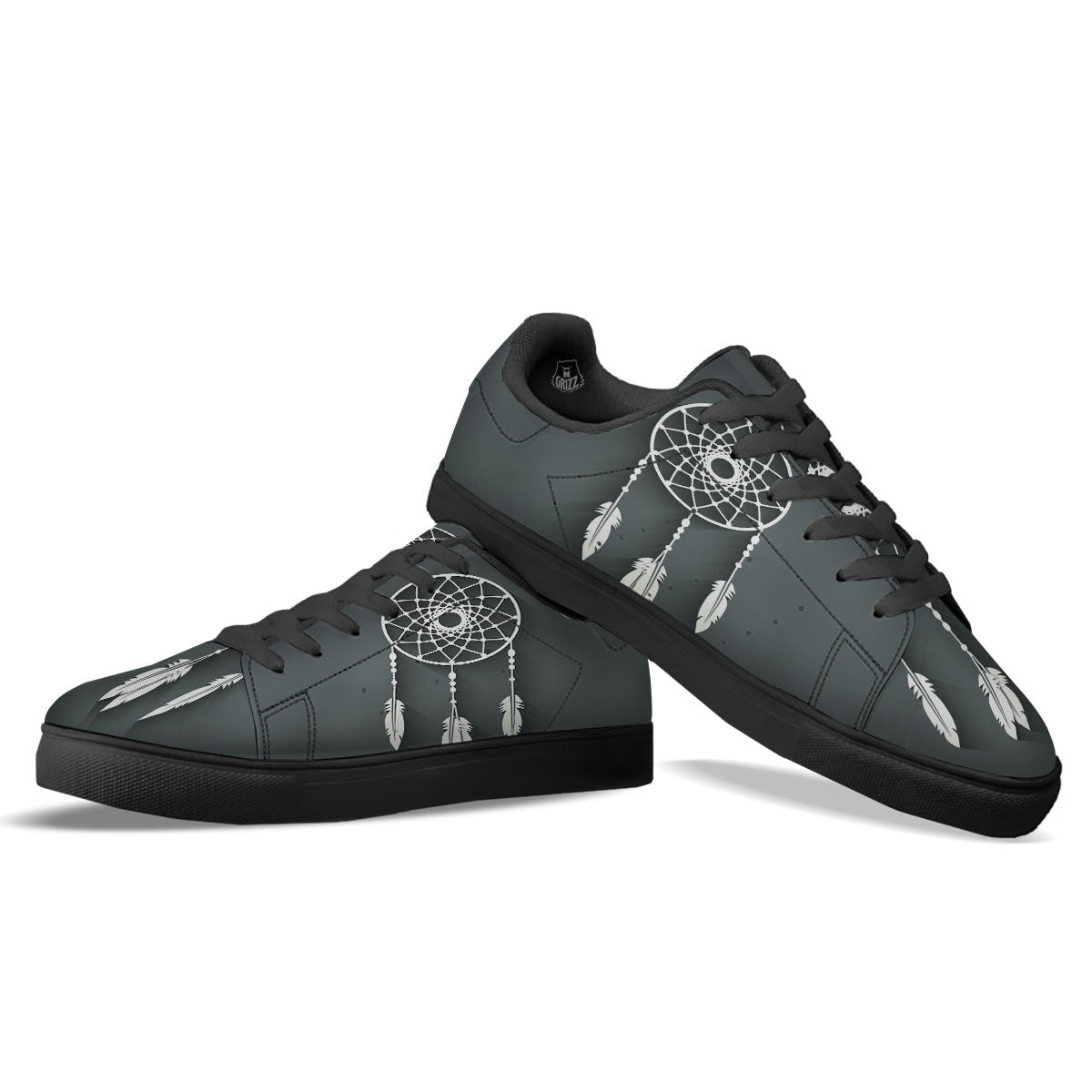 Dream Catcher Native Tribal Print Black Low Top Sneakers-grizzshop