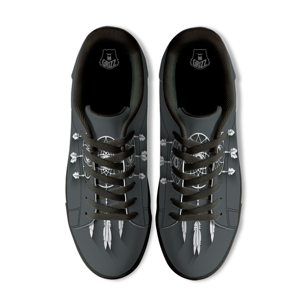 Dream Catcher Native Tribal Print Black Low Top Sneakers-grizzshop