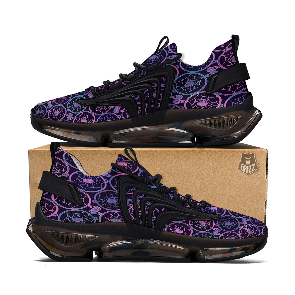 Dream Catcher Purple Boho Print Pattern Black Gym Shoes-grizzshop