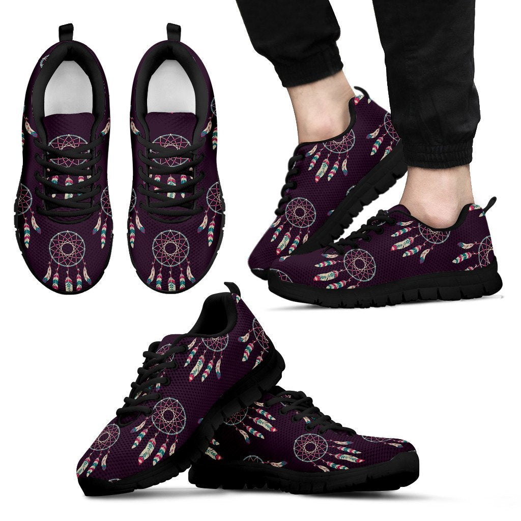 Dream Catcher Purple Feather Pattern Print Black Sneaker Shoes For Men Women-grizzshop