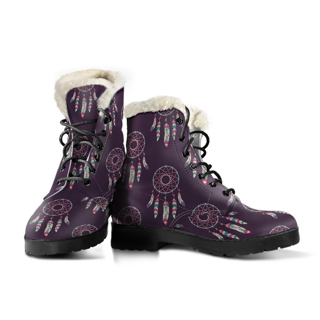 Dream Catcher Purple Feather Pattern Print Comfy Winter Boots-grizzshop