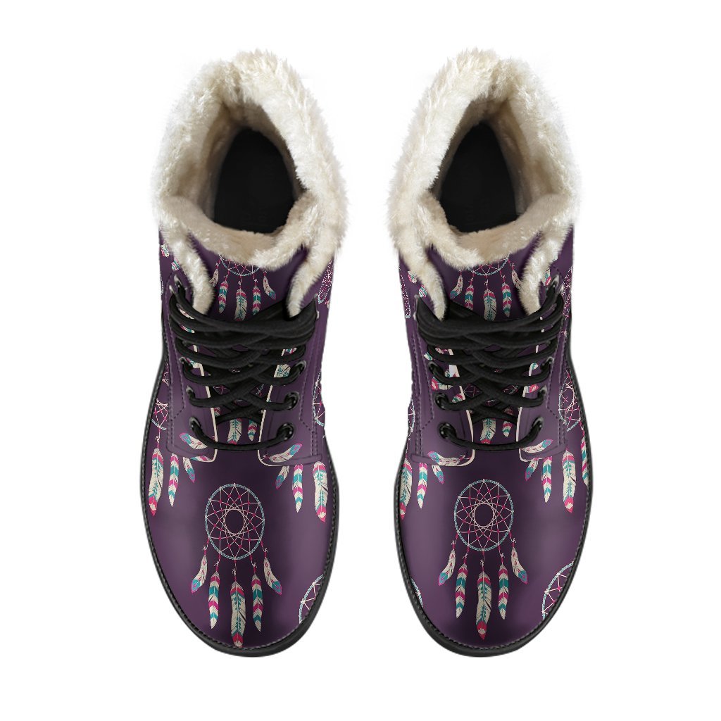 Dream Catcher Purple Feather Pattern Print Comfy Winter Boots-grizzshop