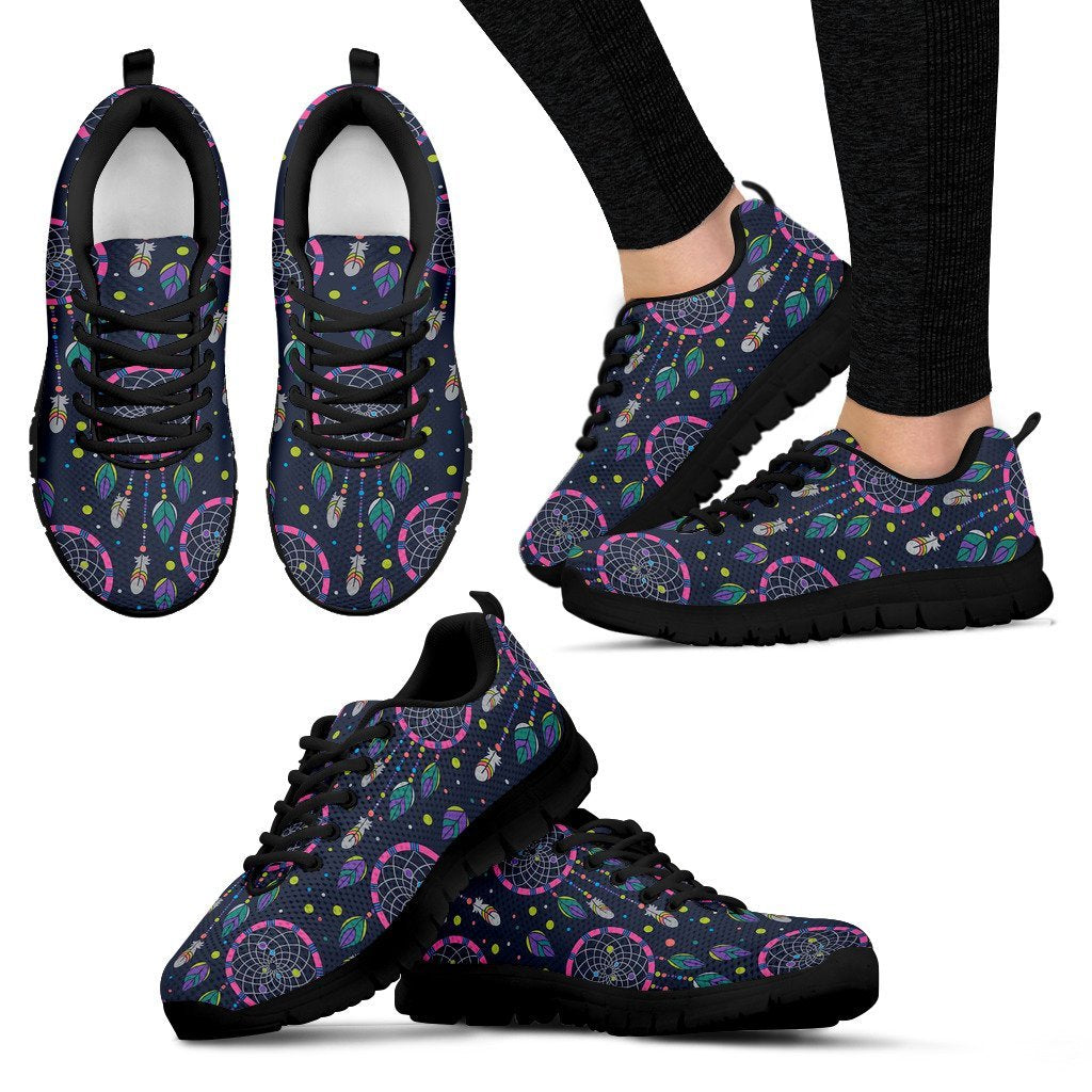 Dream Catcher Vintage Feather Pattern Print Black Sneaker Shoes For Men Women-grizzshop