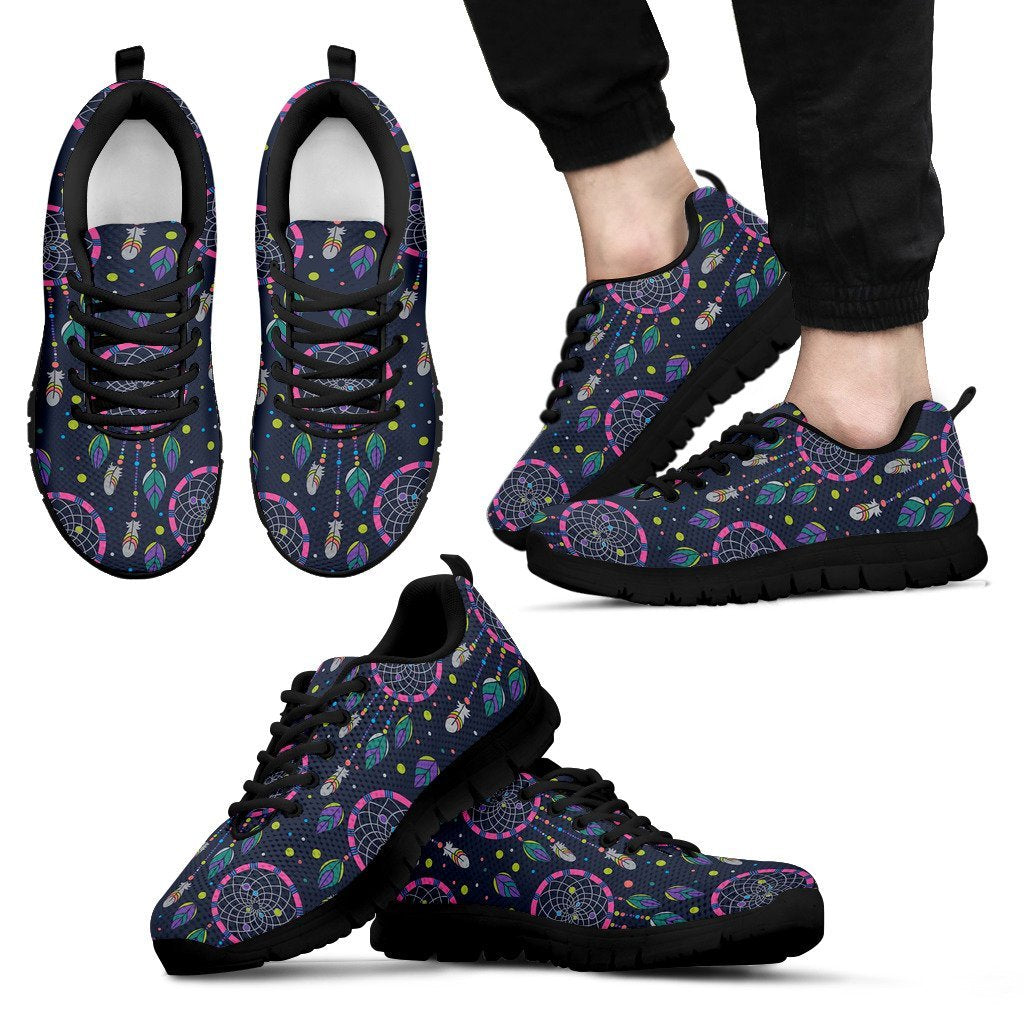 Dream Catcher Vintage Feather Pattern Print Black Sneaker Shoes For Men Women-grizzshop