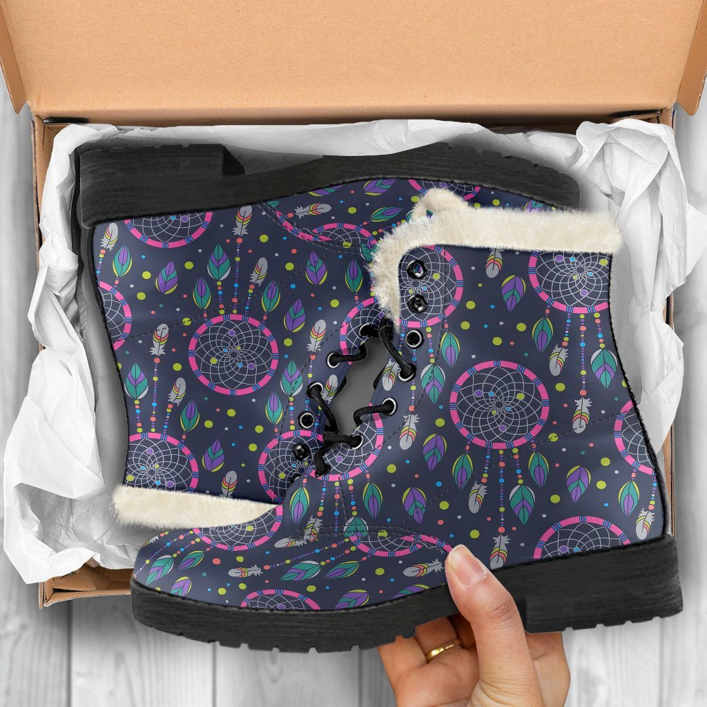 Dream Catcher Vintage Feather Pattern Print Comfy Winter Boots-grizzshop
