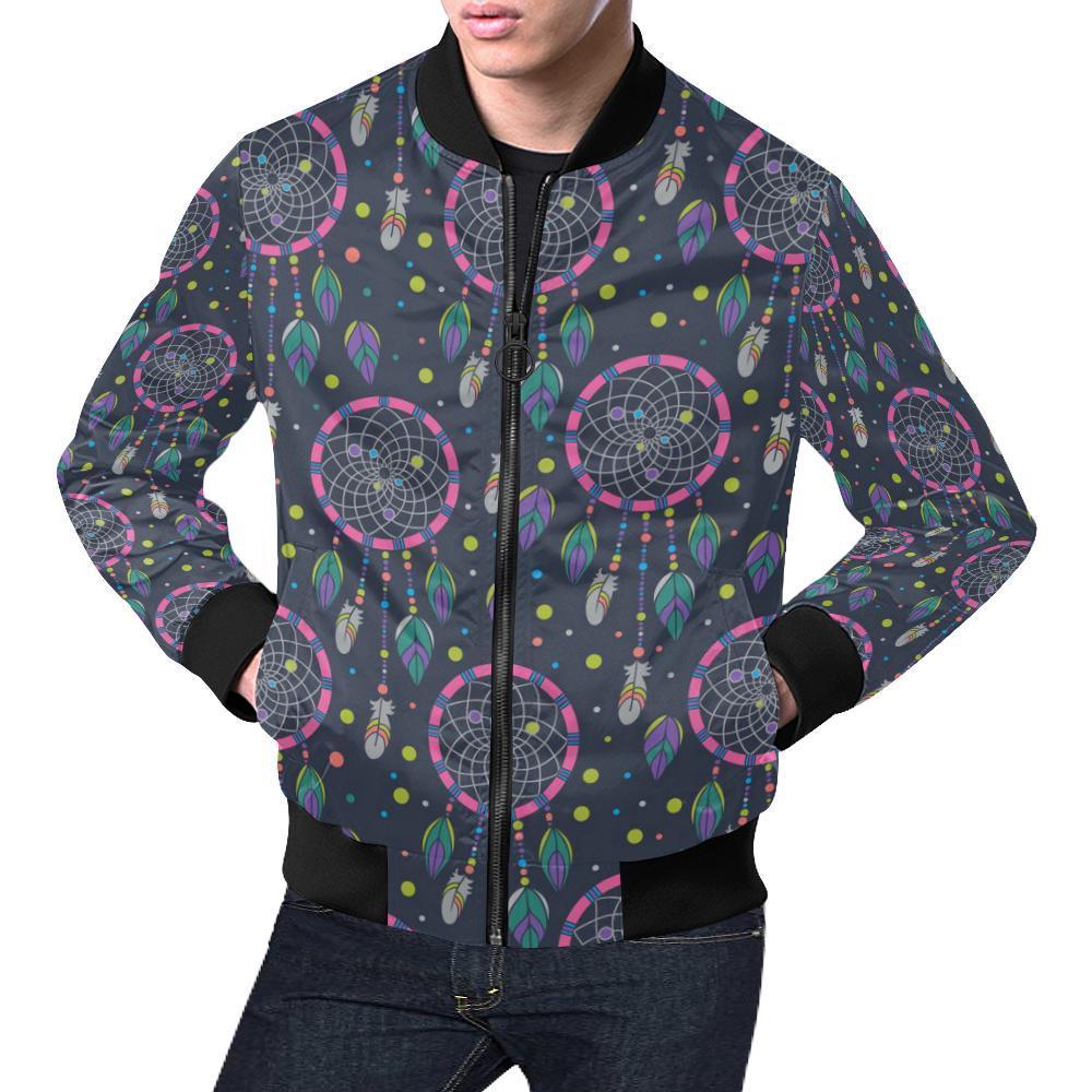 Dream Catcher Vintage Feather Pattern Print Men's Bomber Jacket-grizzshop