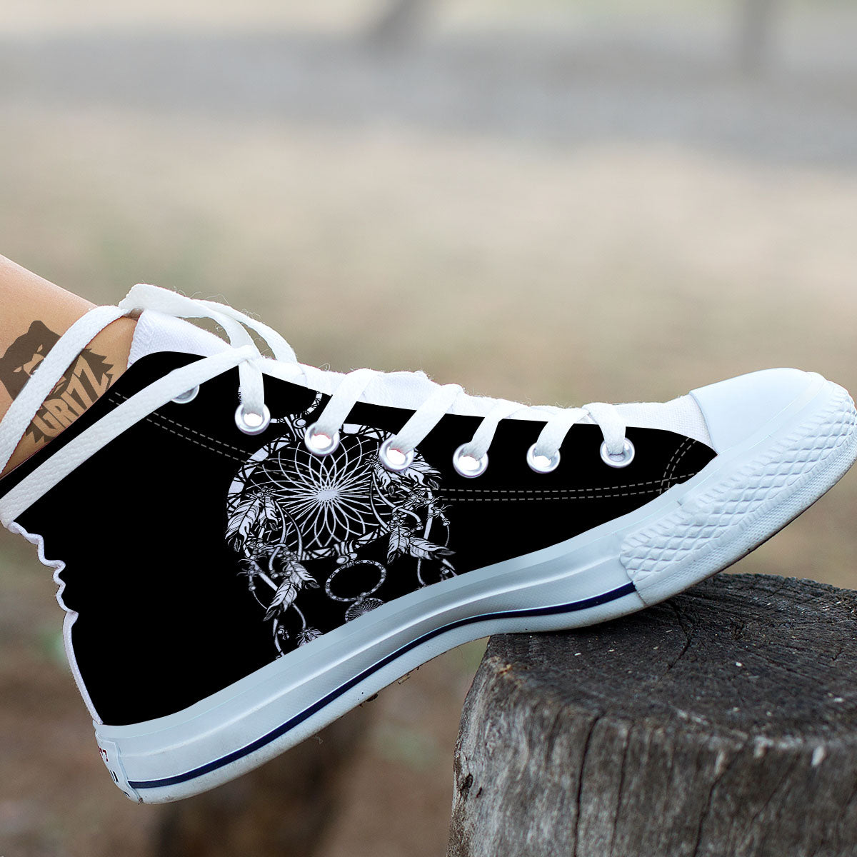 Dream Catcher White And Black Print White High Top Shoes-grizzshop