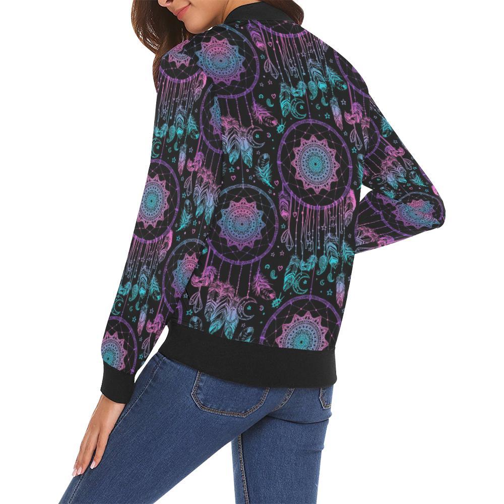 Dream catcher boho mandala Pattern Print Women Casual Bomber Jacket-grizzshop