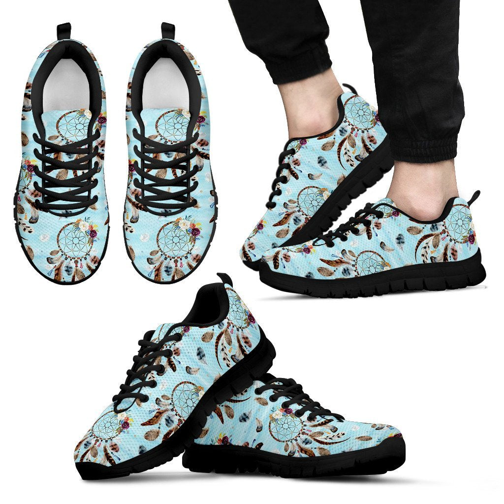 Dream Catcher Blue Feather Pattern Print Black Sneaker Shoes For Men Women-grizzshop
