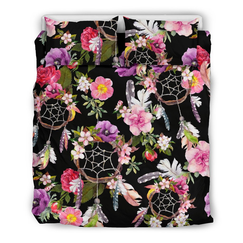 Dream Catcher Flower Boho Feather Duvet Cover Bedding Set-grizzshop