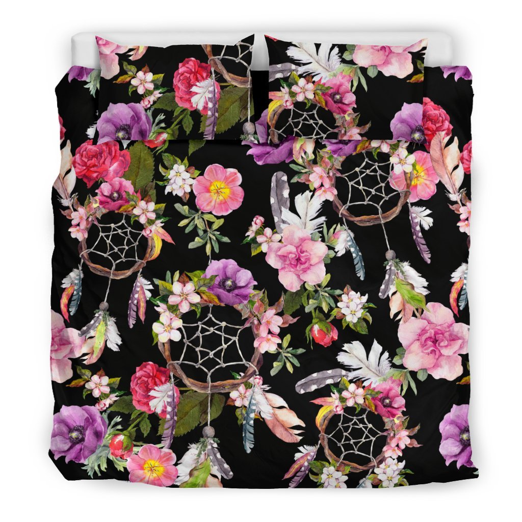 Dream Catcher Flower Boho Feather Duvet Cover Bedding Set-grizzshop
