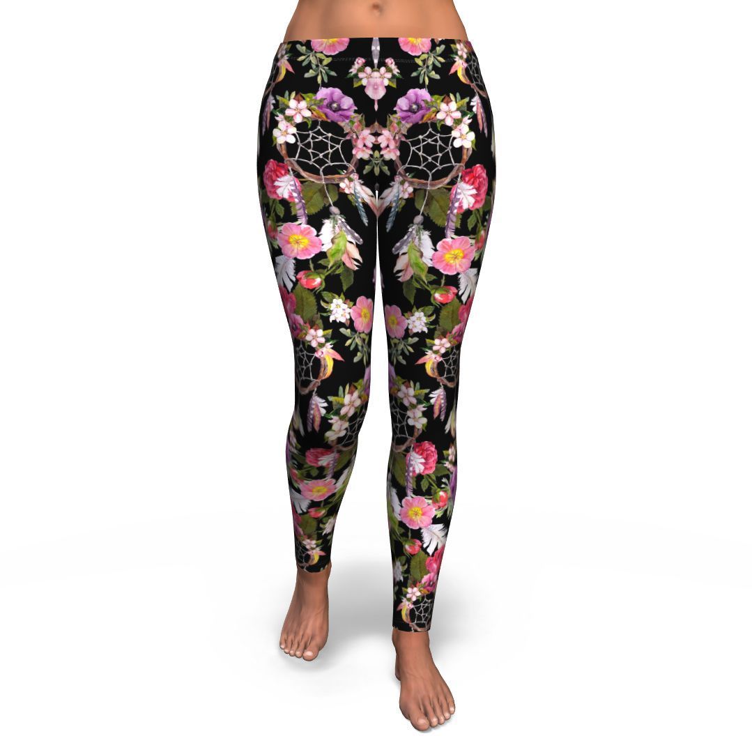 Dream Catcher Flower Boho Feather Pattern Print Pattern Women Leggings-grizzshop