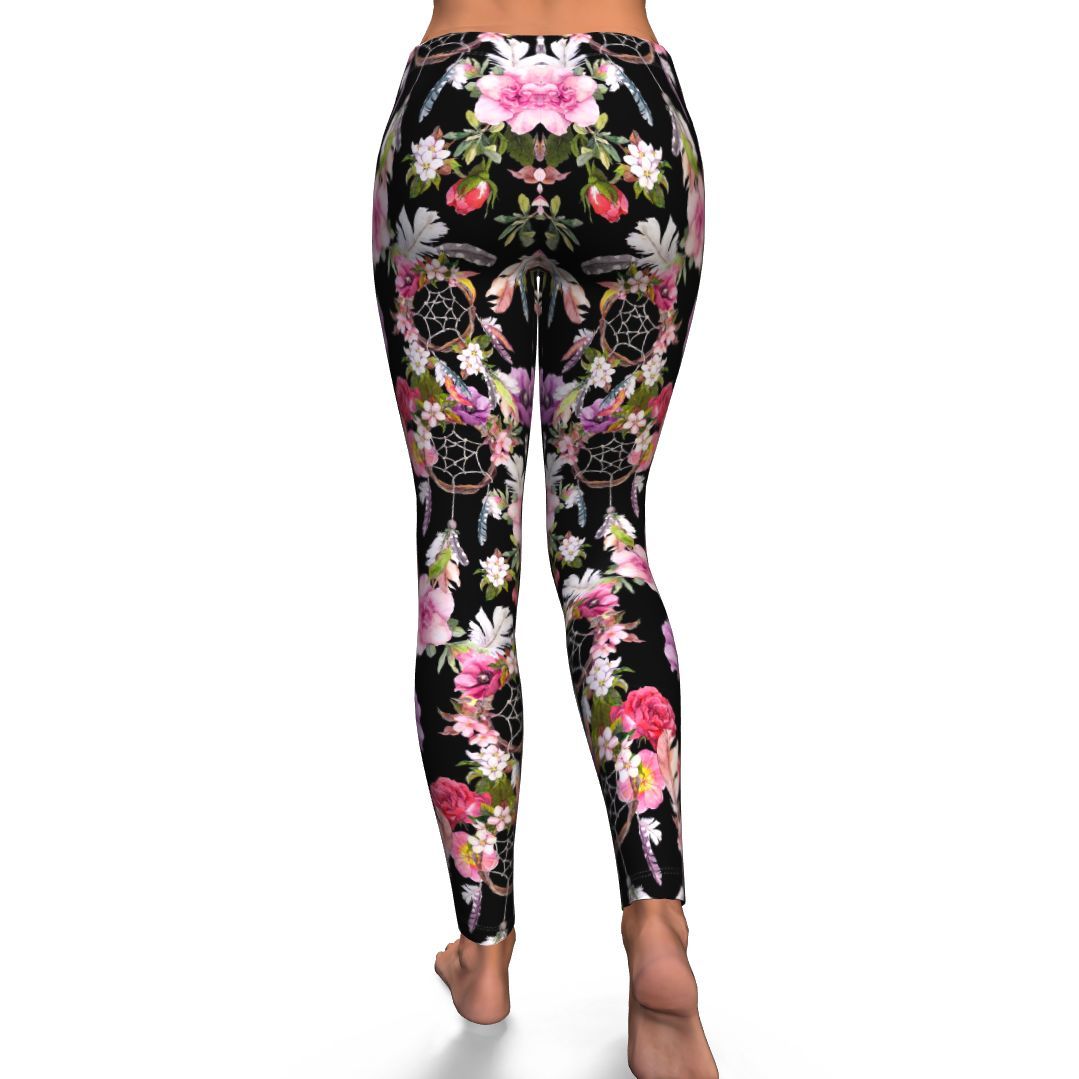 Dream Catcher Flower Boho Feather Pattern Print Pattern Women Leggings-grizzshop
