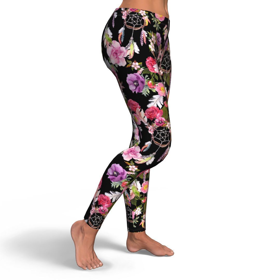 Dream Catcher Flower Boho Feather Pattern Print Pattern Women Leggings-grizzshop