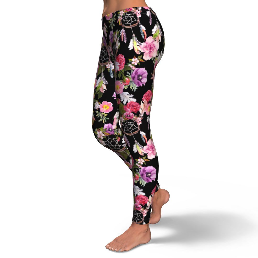Dream Catcher Flower Boho Feather Pattern Print Pattern Women Leggings-grizzshop