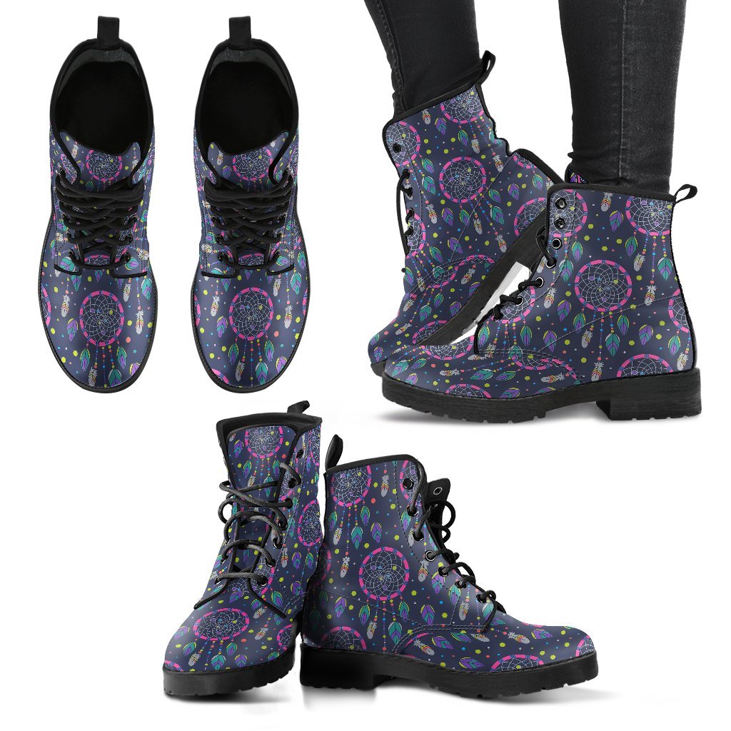 Dream Catcher Vintage Feather Pattern Print Men Women Leather Boots-grizzshop