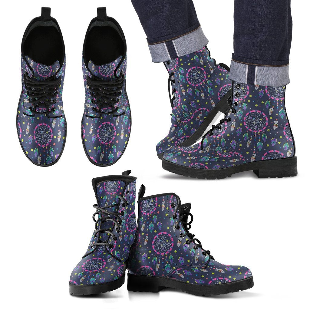 Dream Catcher Vintage Feather Pattern Print Men Women Leather Boots-grizzshop