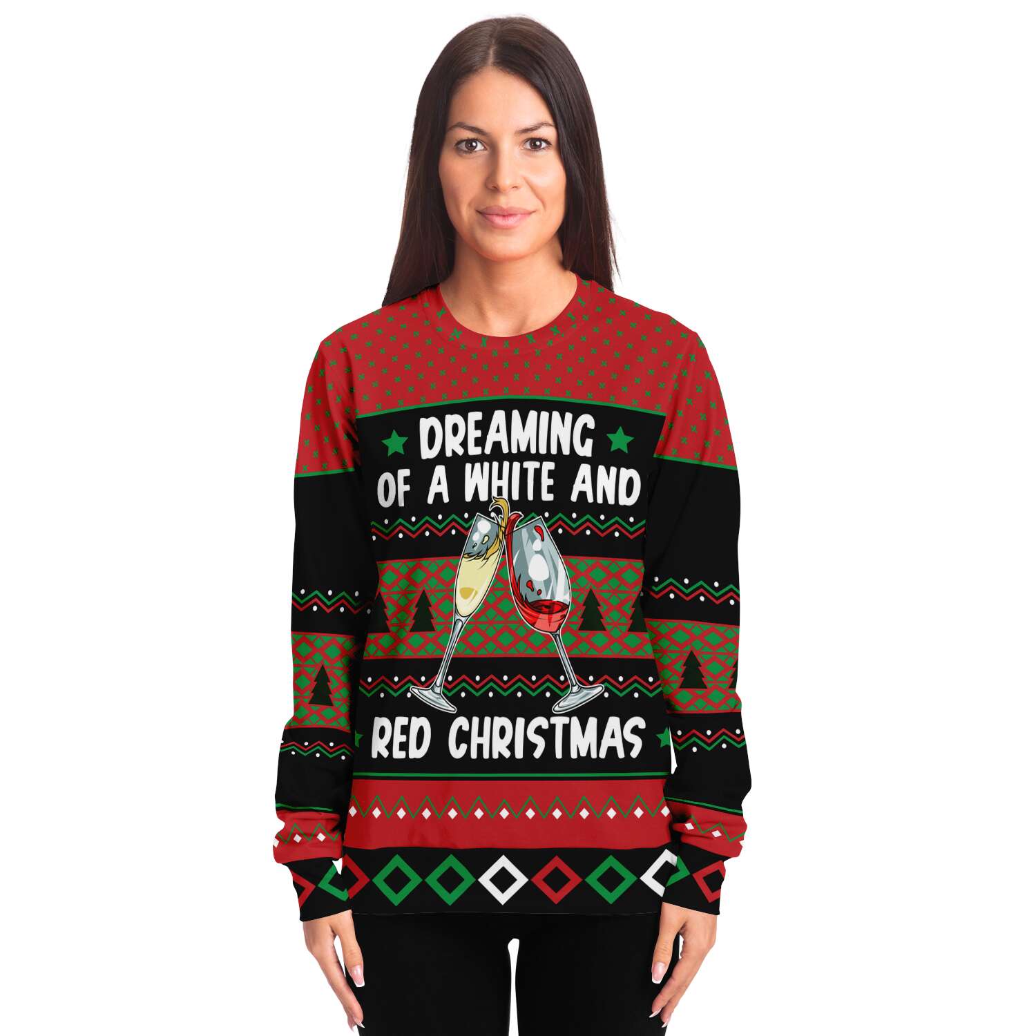 Dreaming Of A White And Red Christmas Wine Lover Ugly Christmas Sweater-grizzshop