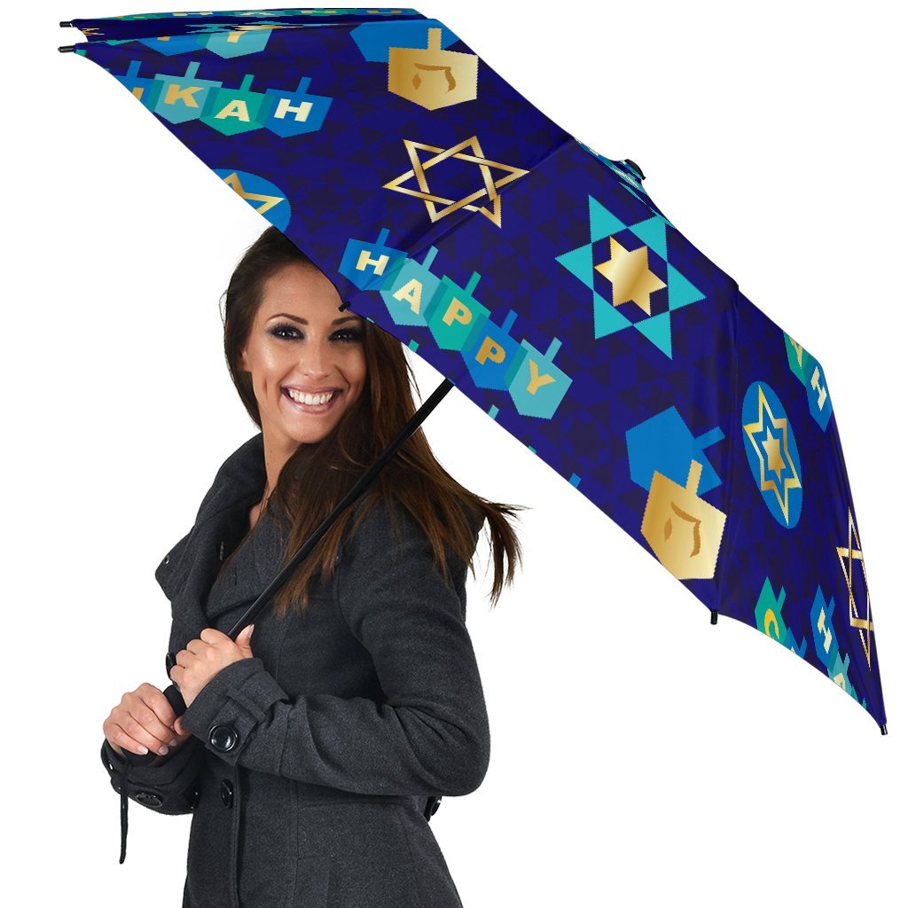 Dreidel Print Pattern Automatic Foldable Umbrella-grizzshop