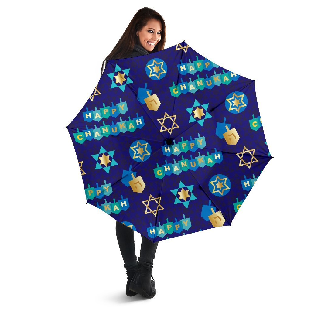 Dreidel Print Pattern Automatic Foldable Umbrella-grizzshop