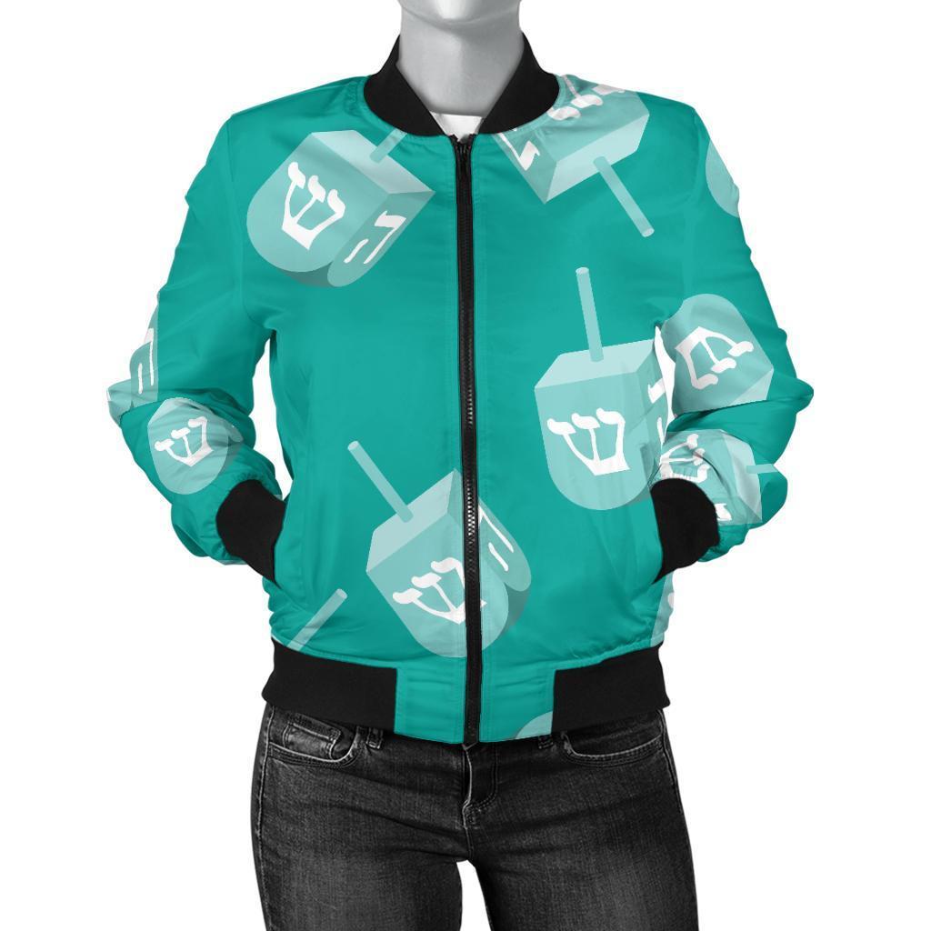 Dreidel Pattern Print Women Casual Bomber Jacket-grizzshop