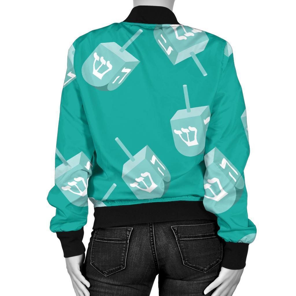 Dreidel Pattern Print Women Casual Bomber Jacket-grizzshop
