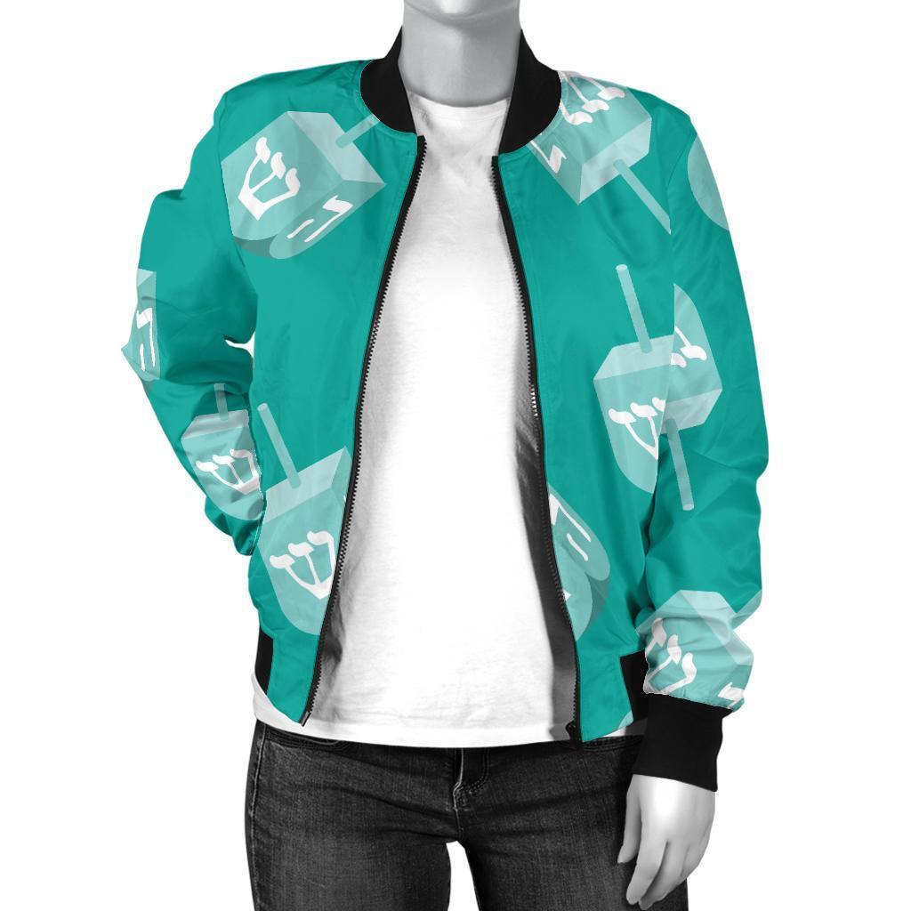 Dreidel Pattern Print Women Casual Bomber Jacket-grizzshop