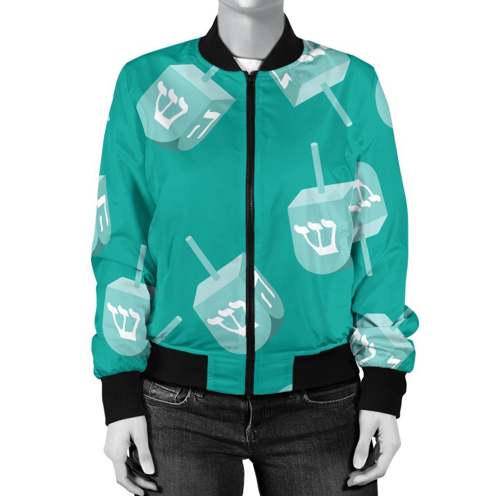 Dreidel Pattern Print Women Casual Bomber Jacket-grizzshop