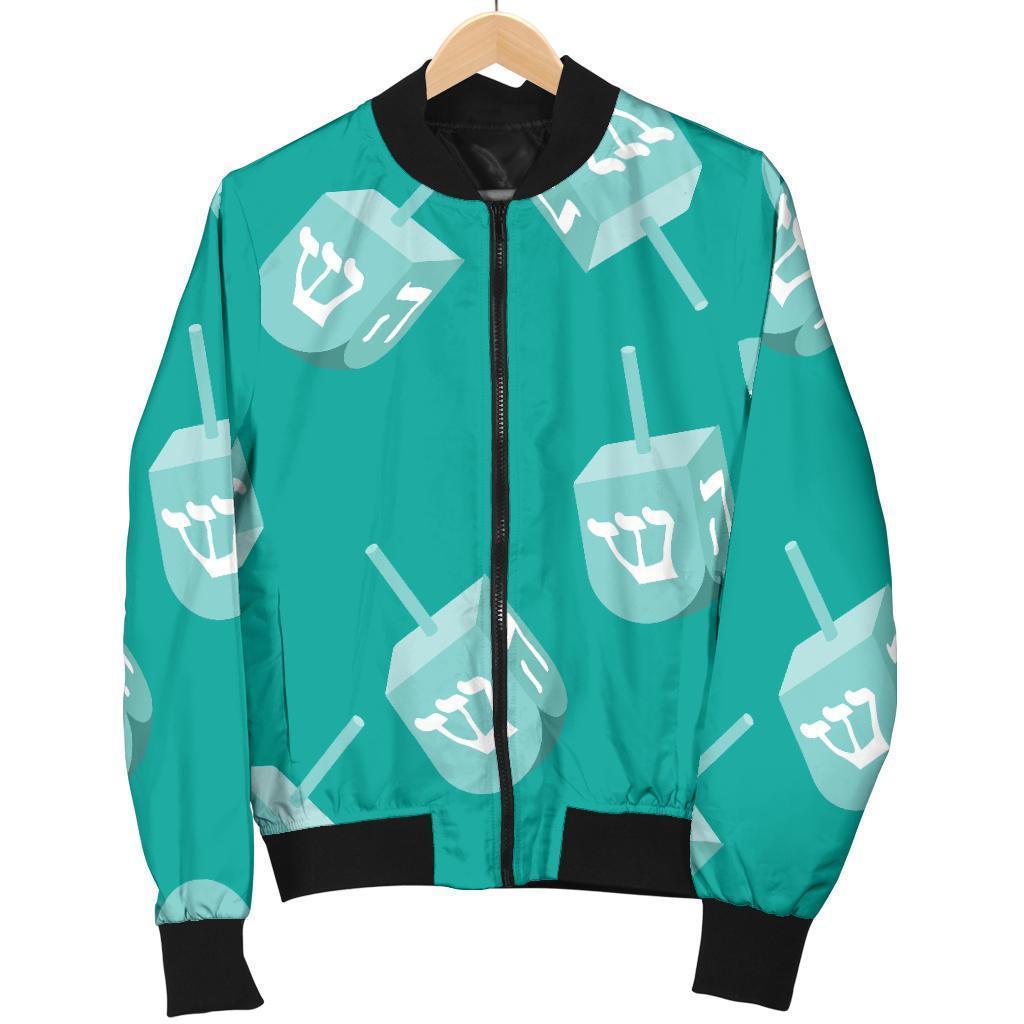 Dreidel Pattern Print Women Casual Bomber Jacket-grizzshop