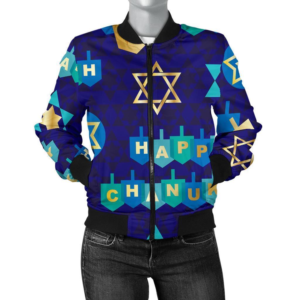 Dreidel Print Pattern Women Casual Bomber Jacket-grizzshop
