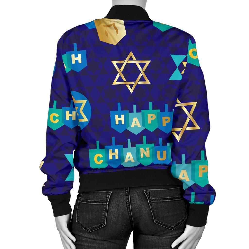 Dreidel Print Pattern Women Casual Bomber Jacket-grizzshop