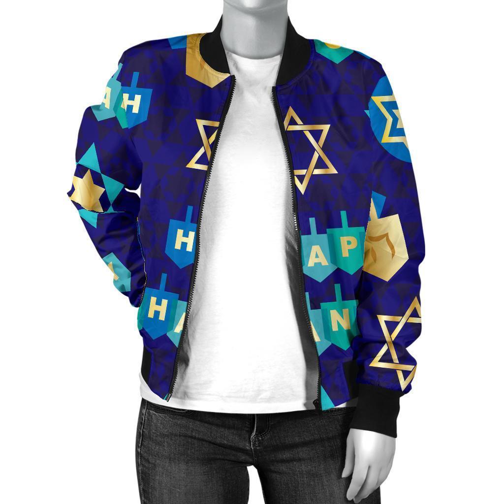Dreidel Print Pattern Women Casual Bomber Jacket-grizzshop