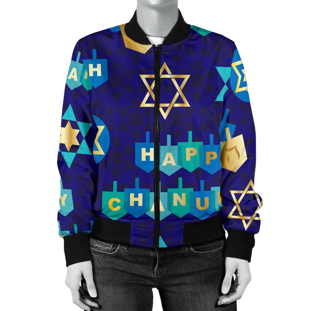 Dreidel Print Pattern Women Casual Bomber Jacket-grizzshop