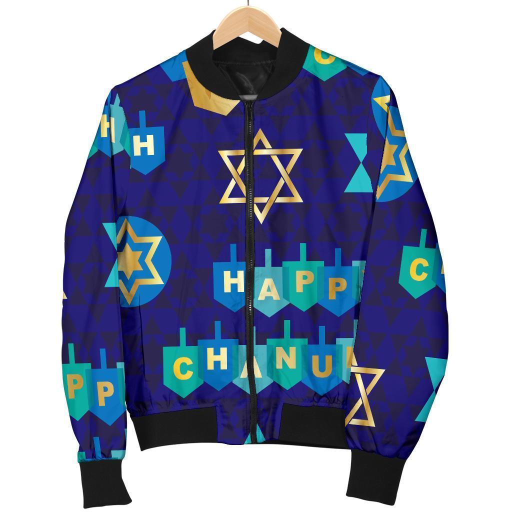Dreidel Print Pattern Women Casual Bomber Jacket-grizzshop