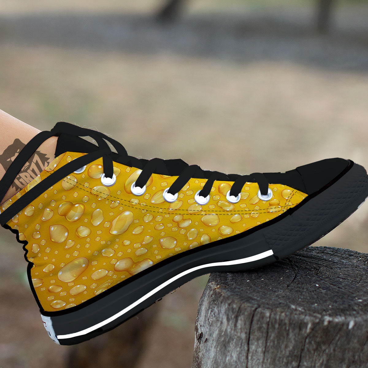 Drops Water On Beer Glass Print Black High Top Shoes-grizzshop