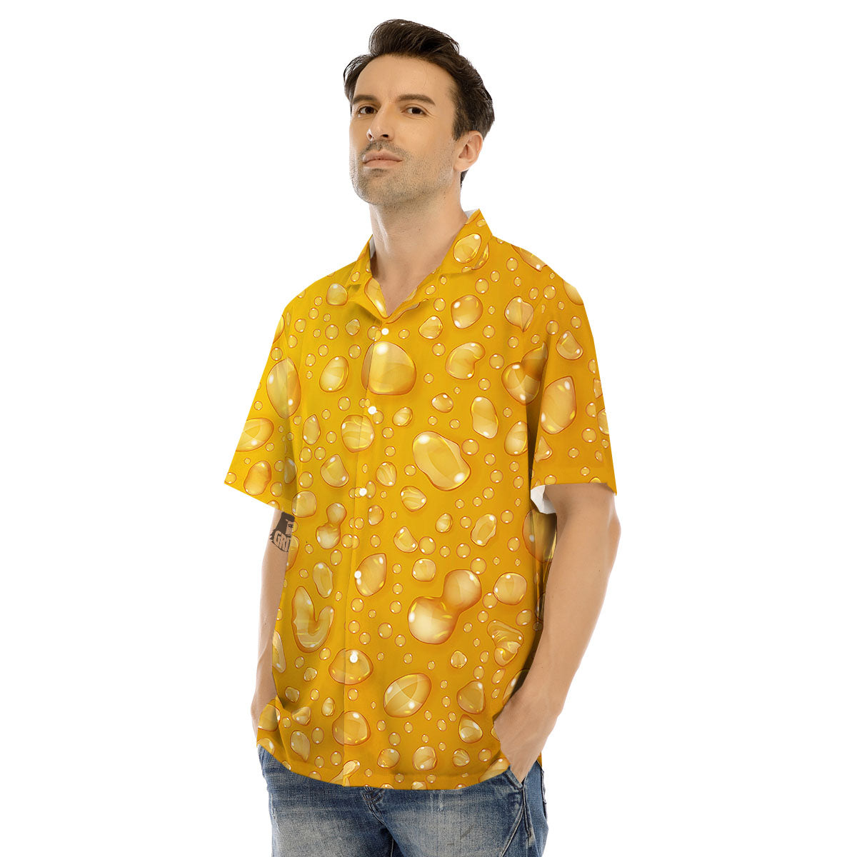 Drops Water On Beer Glass Print Men's Hawaiian Shirt-grizzshop