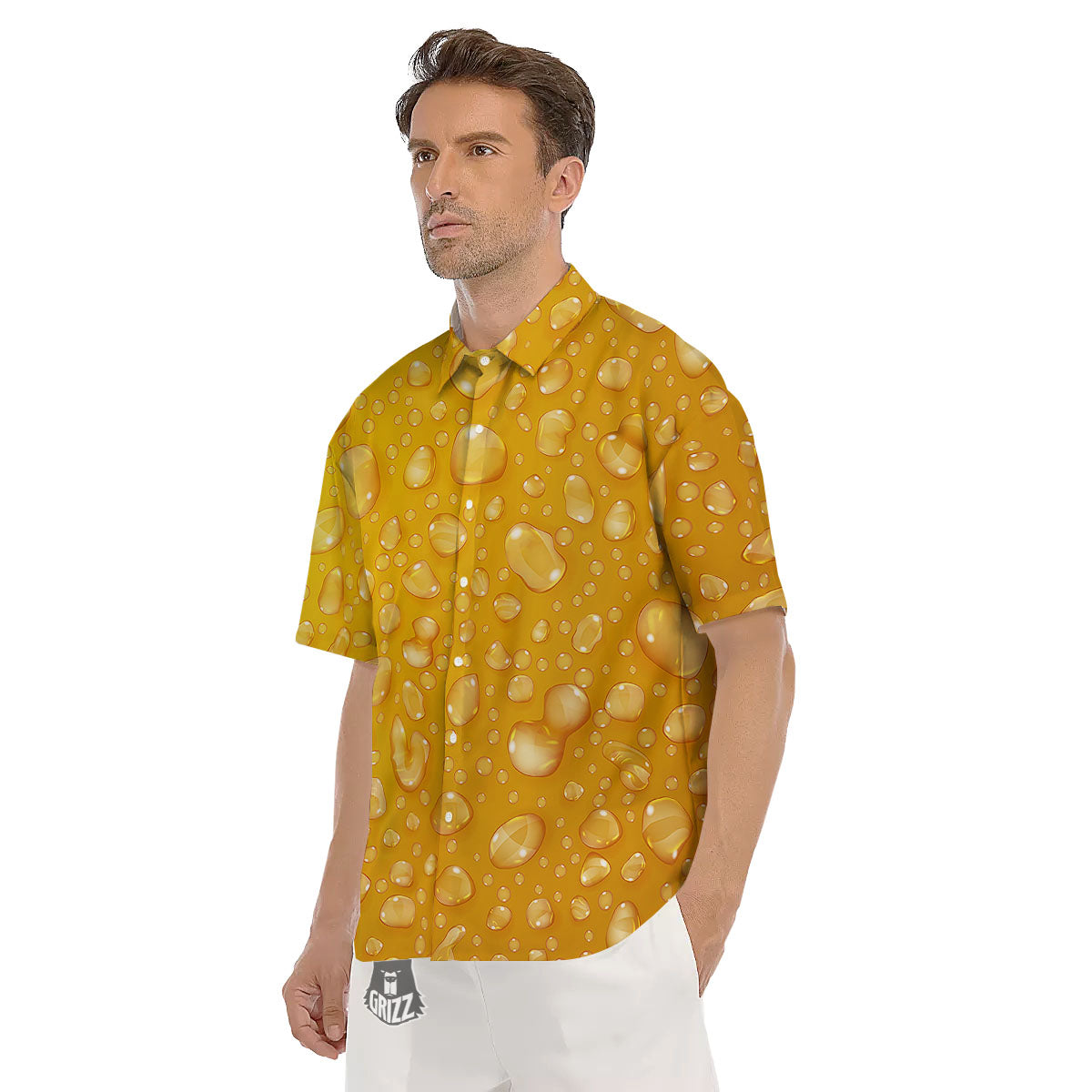 Drops Water On Beer Glass Print Men's Short Sleeve Shirts-grizzshop