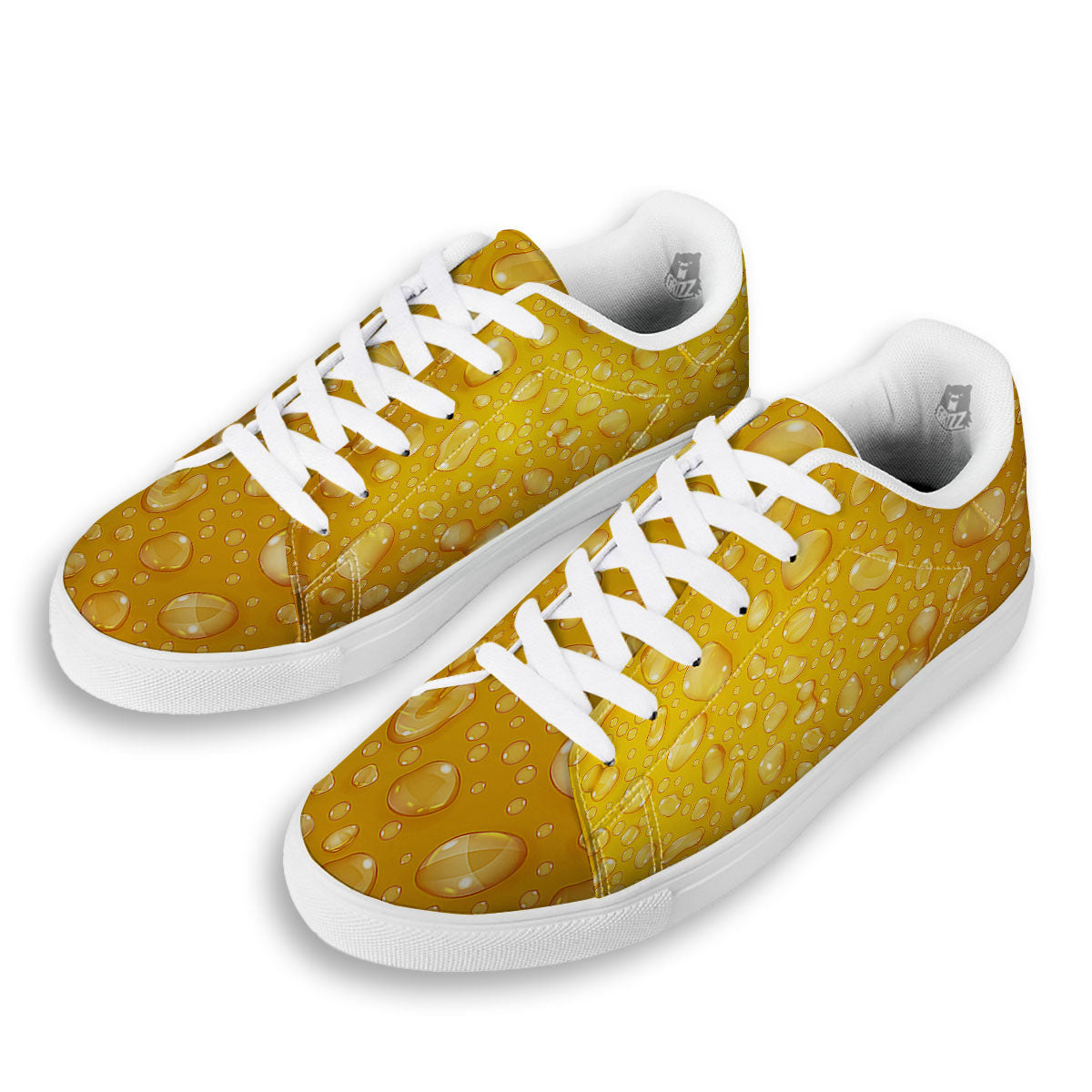 Drops Water On Beer Glass Print White Low Top Sneakers-grizzshop