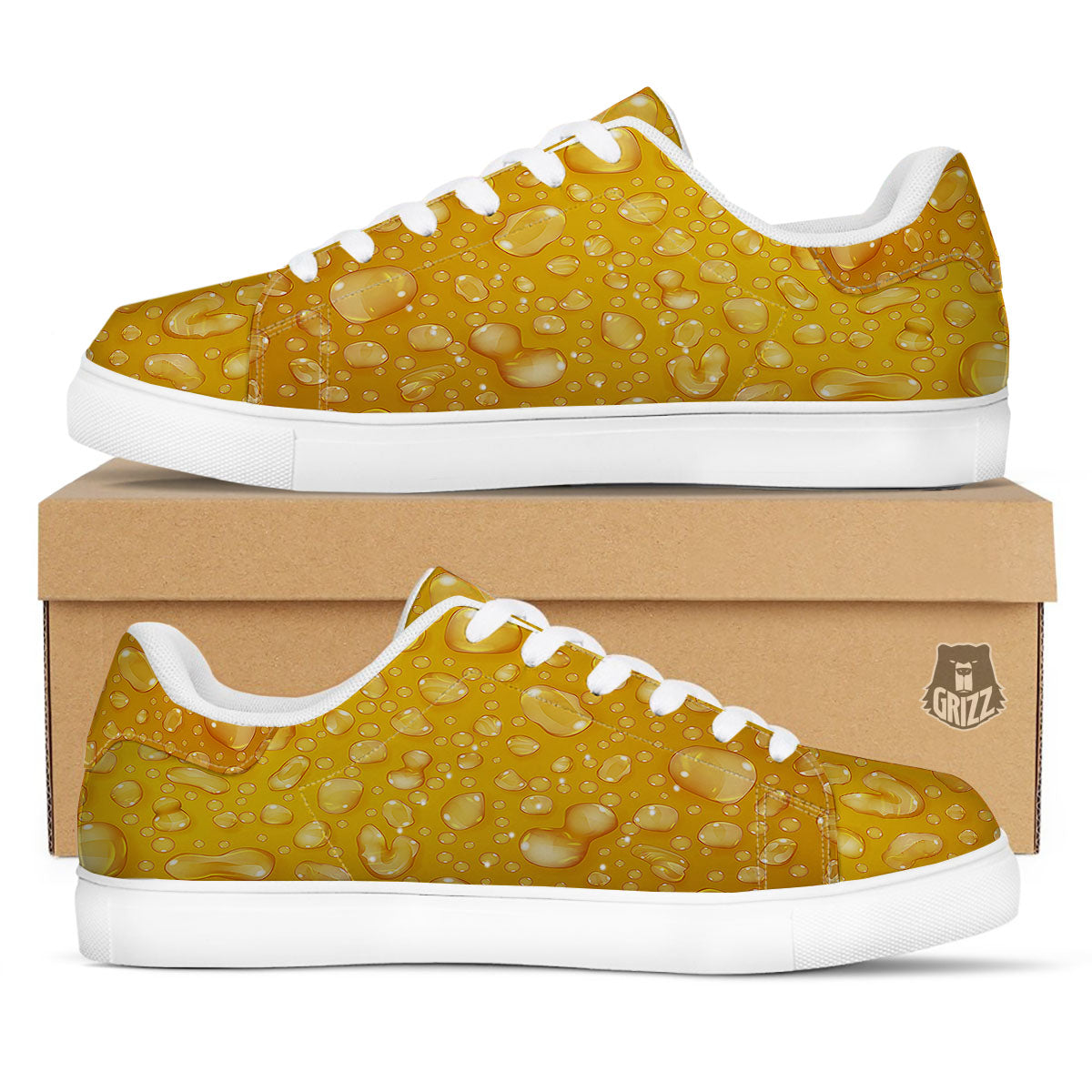 Drops Water On Beer Glass Print White Low Top Sneakers-grizzshop