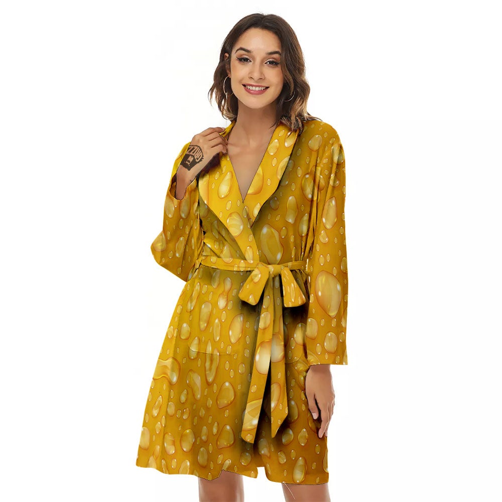 Drops Water On Beer Glass Print Women's Robe-grizzshop