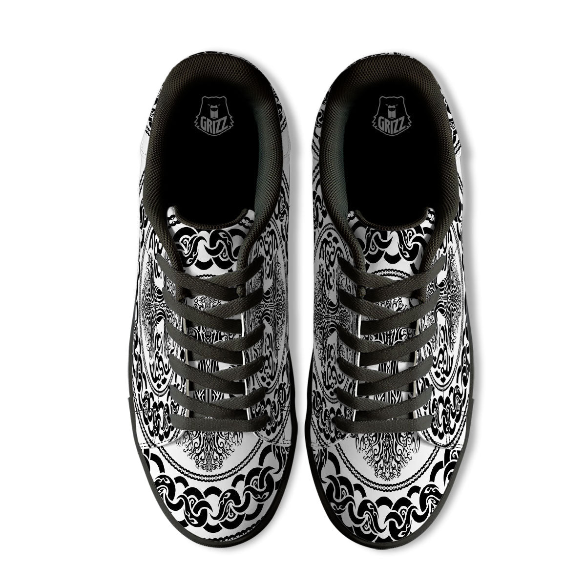 Druidic Yggdrasil Tree Print Black Low Top Sneakers-grizzshop