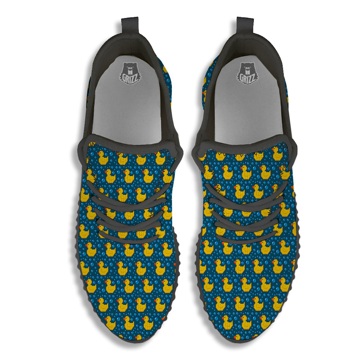 Duck 8-Bit Rubber Print Pattern Black Walking Shoes-grizzshop