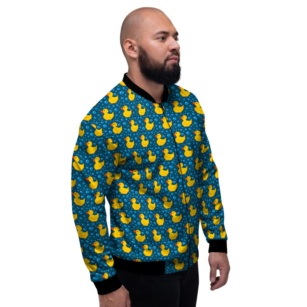 Duck 8-Bit Rubber Print Pattern Men's Bomber Jacket-grizzshop
