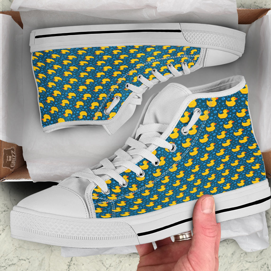 Duck 8-Bit Rubber Print Pattern White High Top Shoes-grizzshop